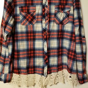 Long sleeve plaid with lace trim!!